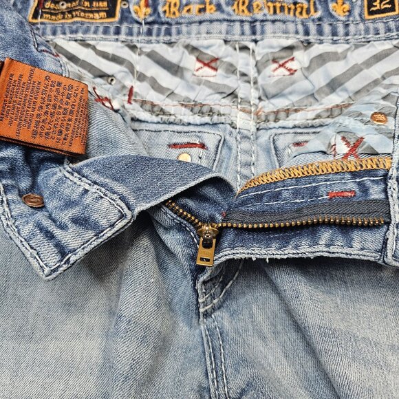 Rock Revival Ecton Boot Embroidered Denim Jeans 32 Light Wash Distressed Casual - Picture 13 of 15